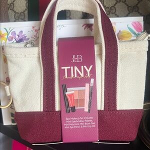 JLB Canvas Mini Tote Bag with 5 PC Makeup Set. Also bag charm